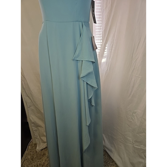 Lulus Small Strapless Maxi Dress Ruffle Turquoise Wedding Guest Formal Flowy - Picture 8 of 11